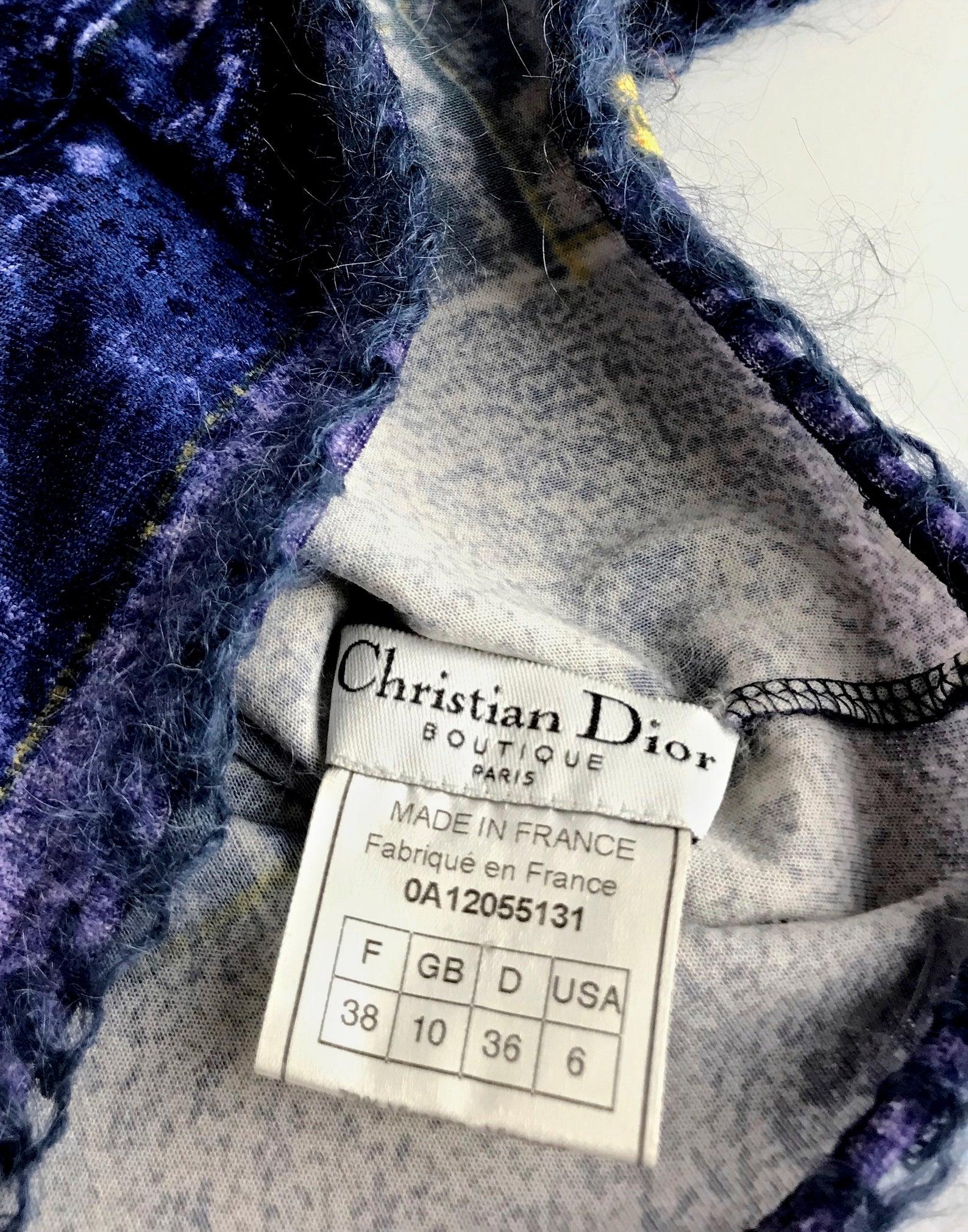 Vintage CHRISTIAN DIOR Velvet Denim Print Mohair Trimming Top Shirt 6