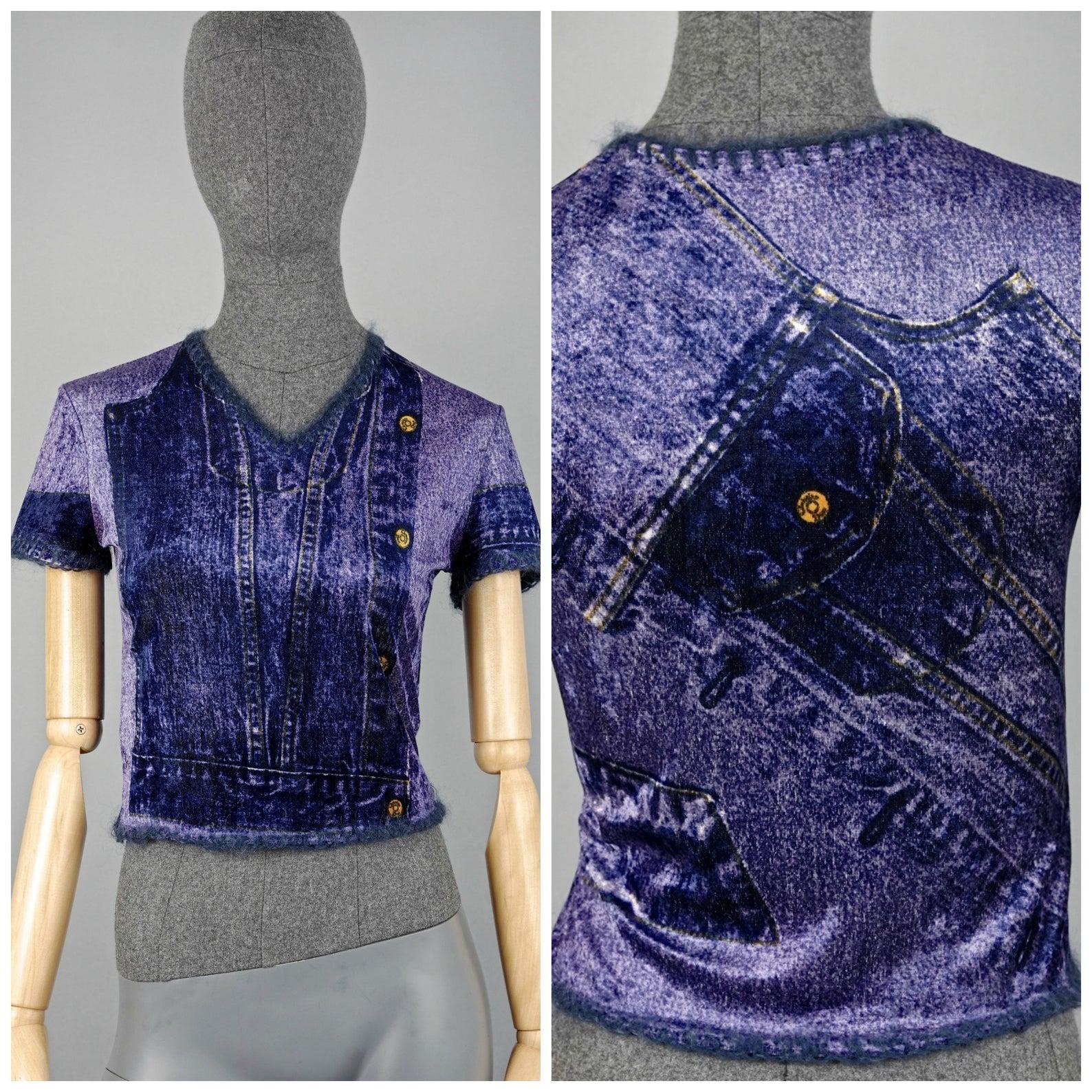 Vintage CHRISTIAN DIOR Velvet Denim Print Mohair Trimming Top Shirt

Measurements taken laid flat, please double bust and waist:
Shoulders: 15.15 inches (38.5 cm) without stretching
Sleeves: 6.29 inches (16 cm)
Bust: 17 inches (43 cm) without