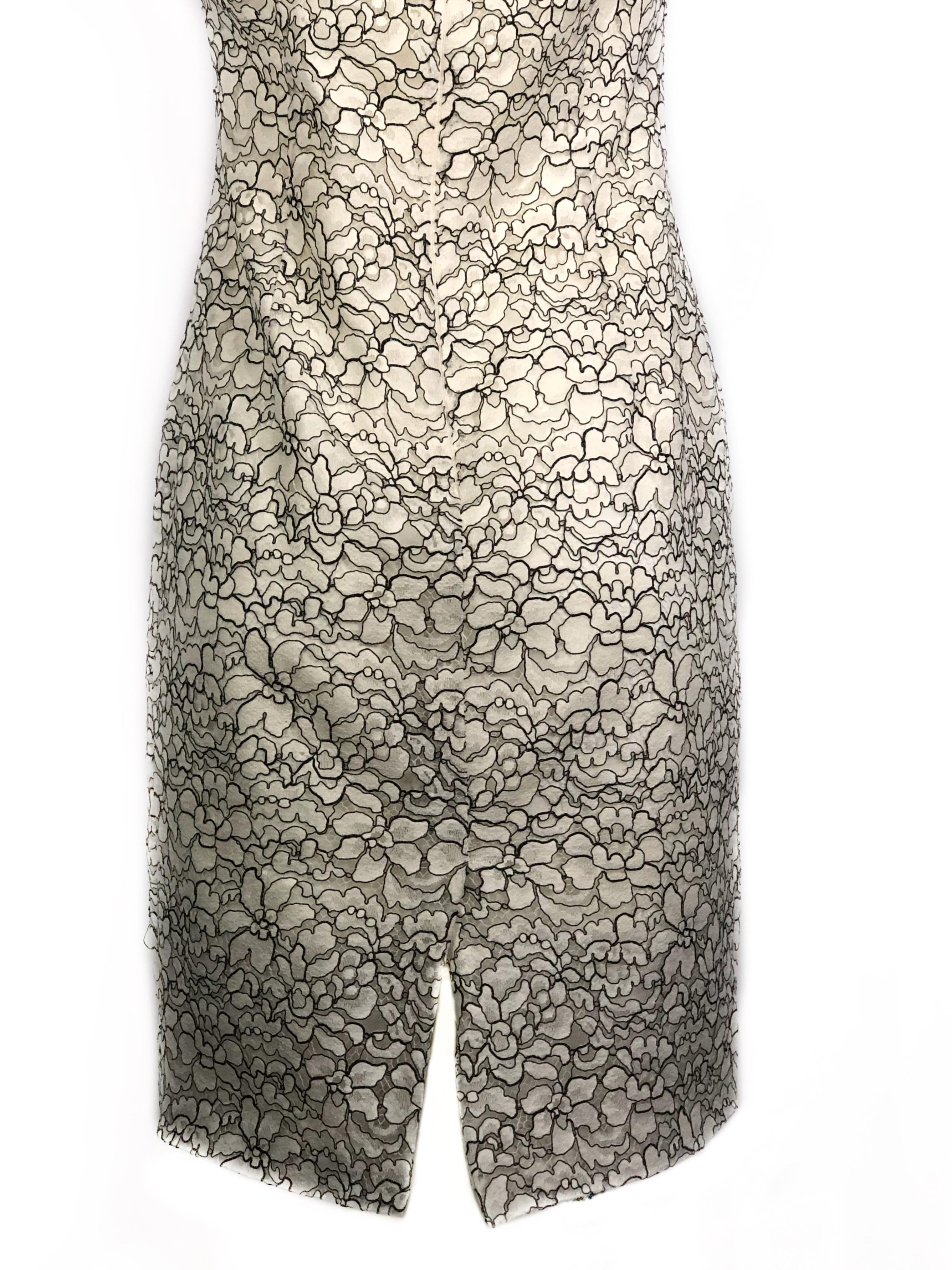 Brown Vintage CHRISTIAN DIOR White Floral Lace Dress Size 8 For Sale