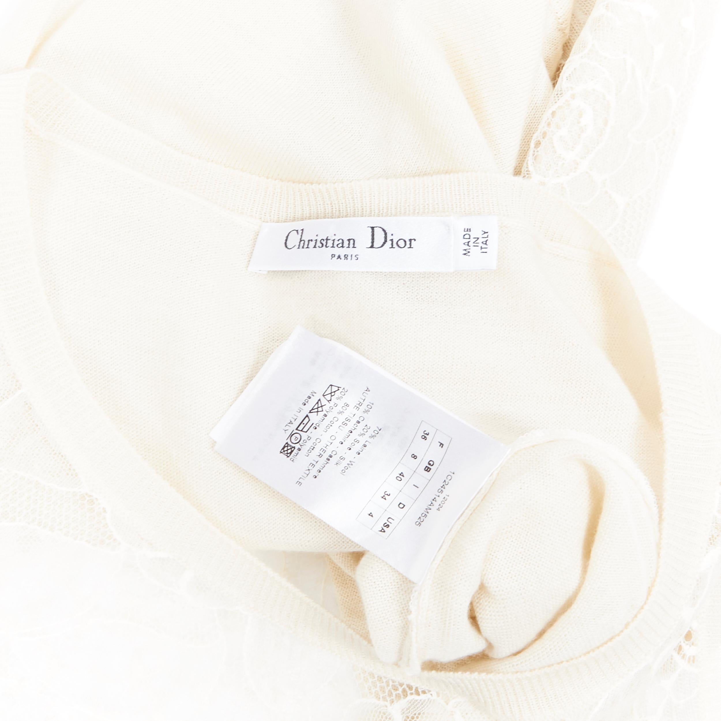 vintage CHRISTIAN DIOR wool silk beige floral silk front knitted vest top FR36 6
