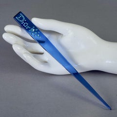 Vintage CHRISTIAN DIOR Y2K Logo Rhinestone Blue Hair Accessory