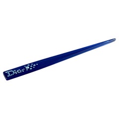 Vintage CHRISTIAN DIOR Y2K Logo Rhinestone Blue Hair Accessory