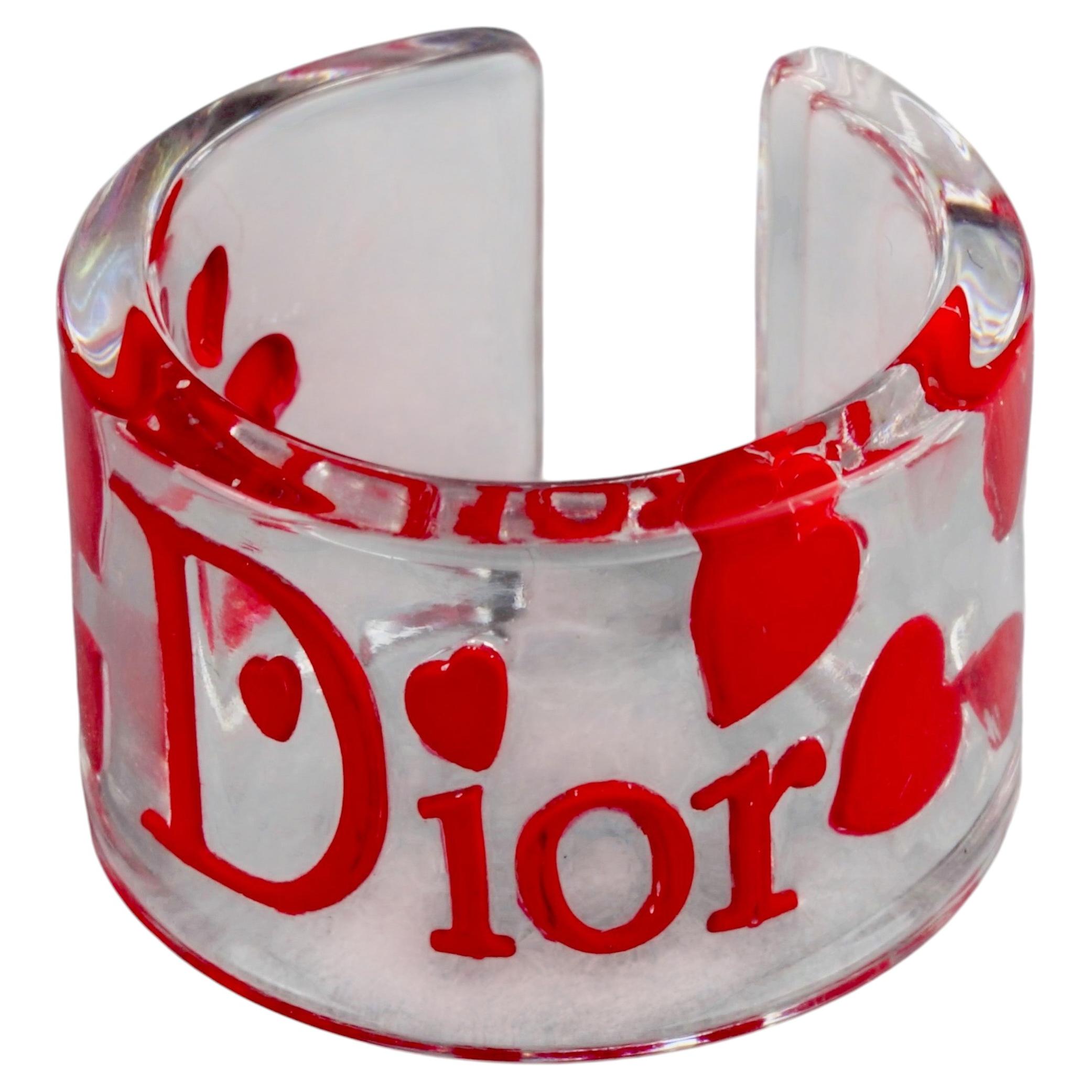 Vintage CHRISTIAN DIOR Y2K Red Heart Lucite Resin Ring