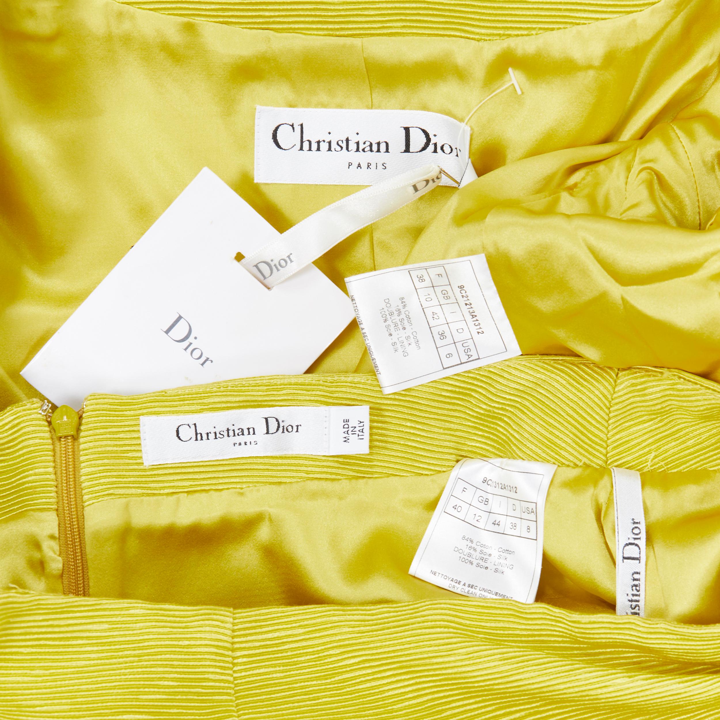 vintage CHRISTIAN DIOR yellow gold cap sleeve belted jacket skirt suit set FR38 6