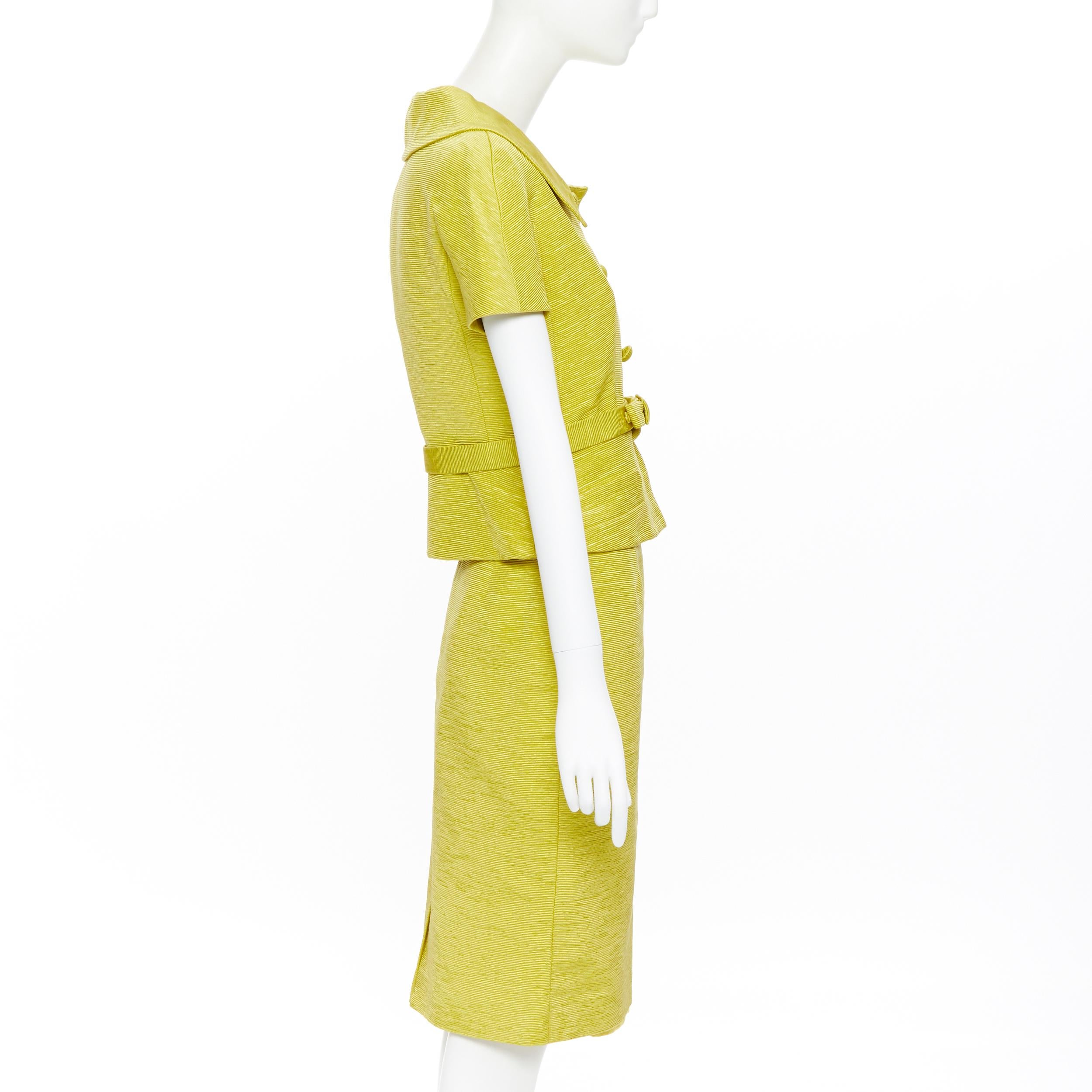 Women's vintage CHRISTIAN DIOR yellow gold cap sleeve belted jacket skirt suit set FR38
