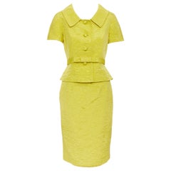 vintage CHRISTIAN DIOR yellow gold cap sleeve belted jacket skirt suit set FR38