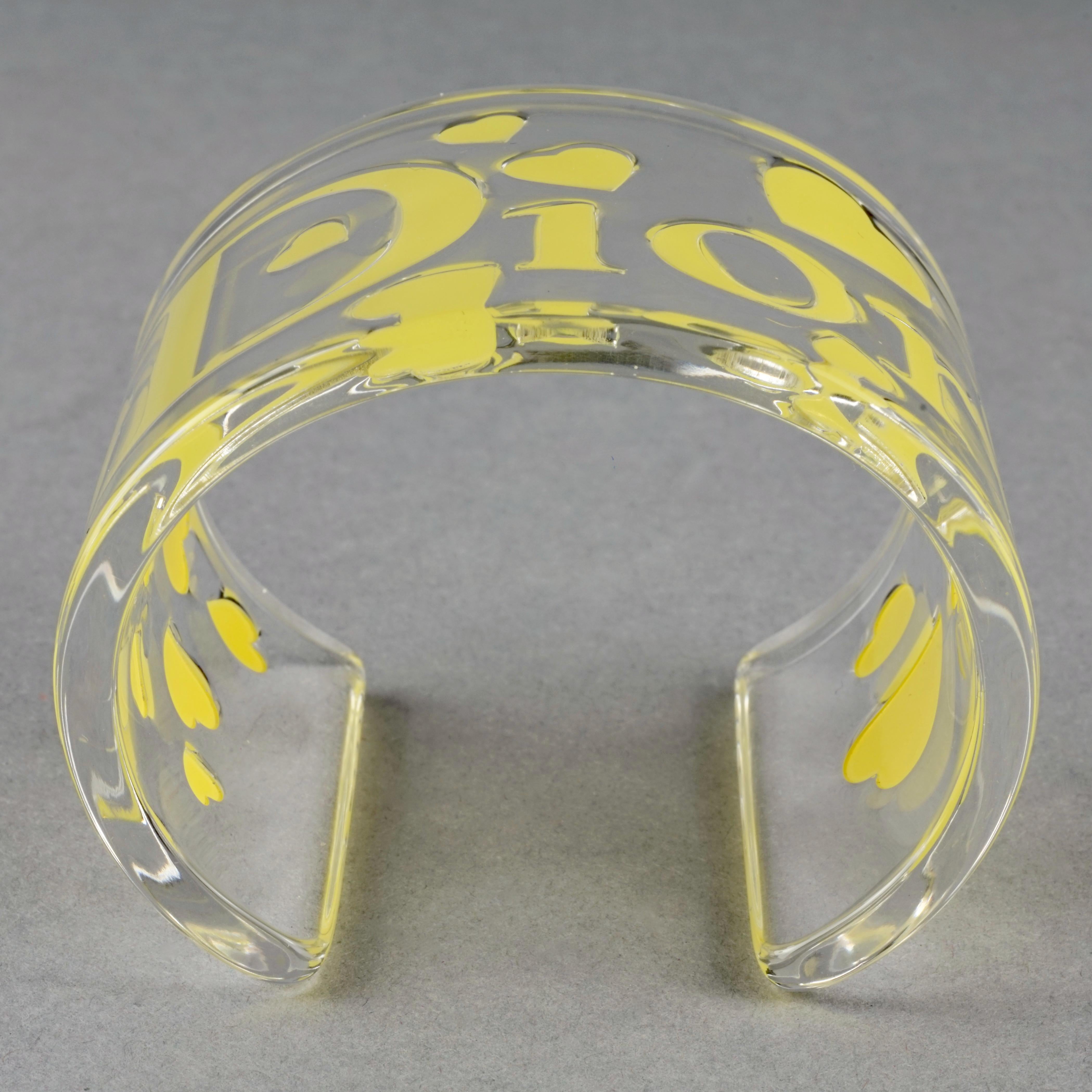 Vintage CHRISTIAN DIOR Yellow Heart Lucite Cuff Bracelet For Sale 1