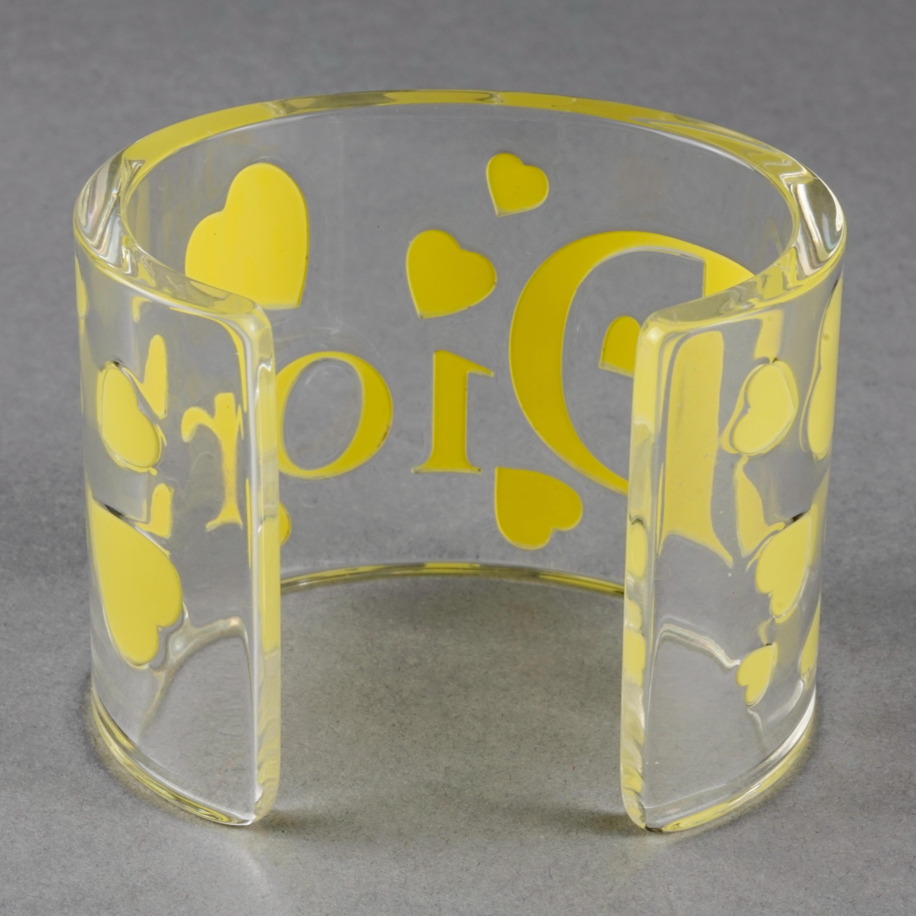 Vintage CHRISTIAN DIOR Yellow Heart Lucite Cuff Bracelet For Sale 2