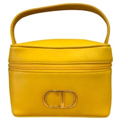 Vintage CHRISTIAN DIOR Yellow Leather Vanity Case Handbag
