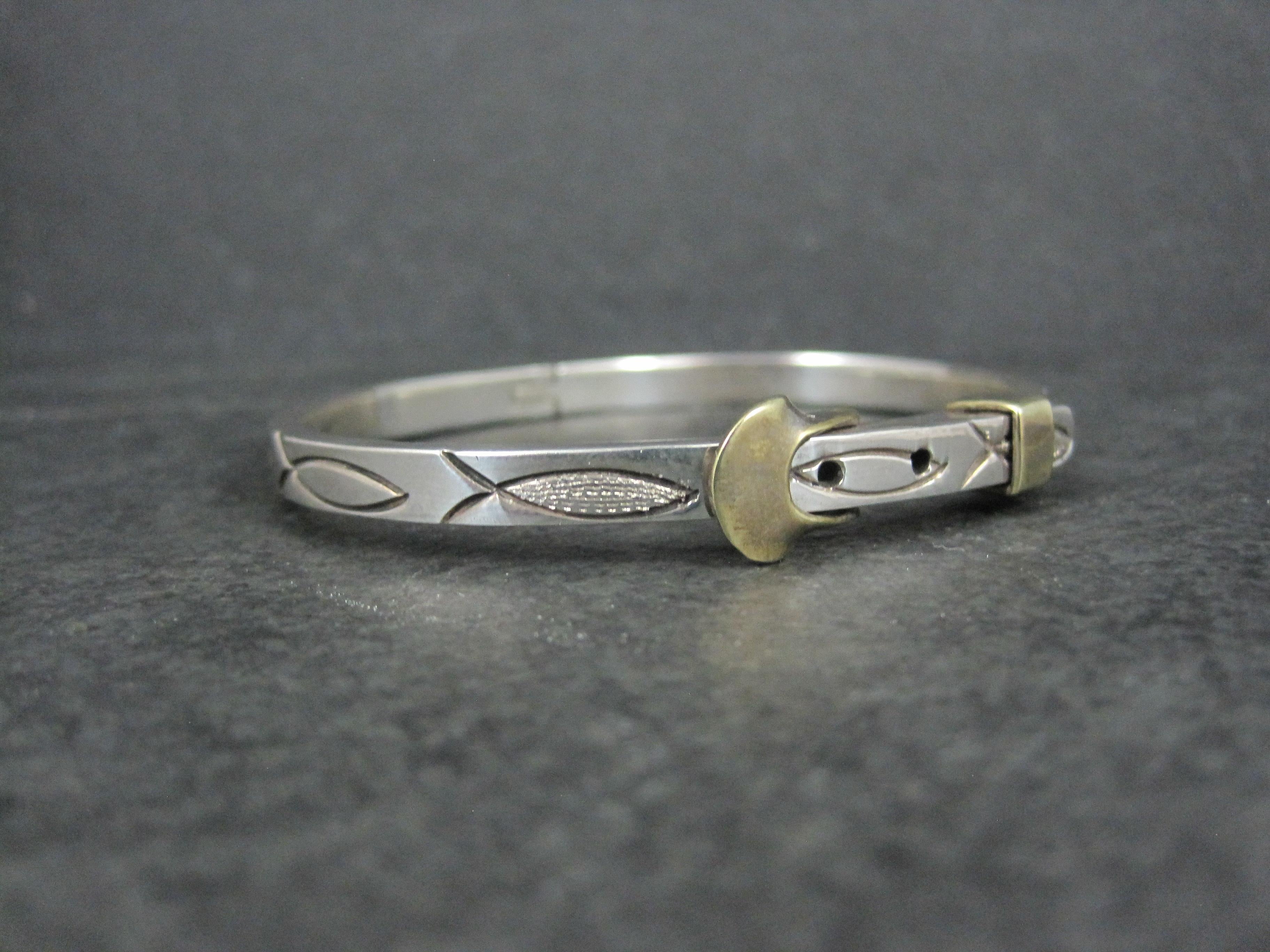 Brazalete brazalete vintage pez cristiano Ichthys hebilla de plata mexicana 6,5 en venta 6