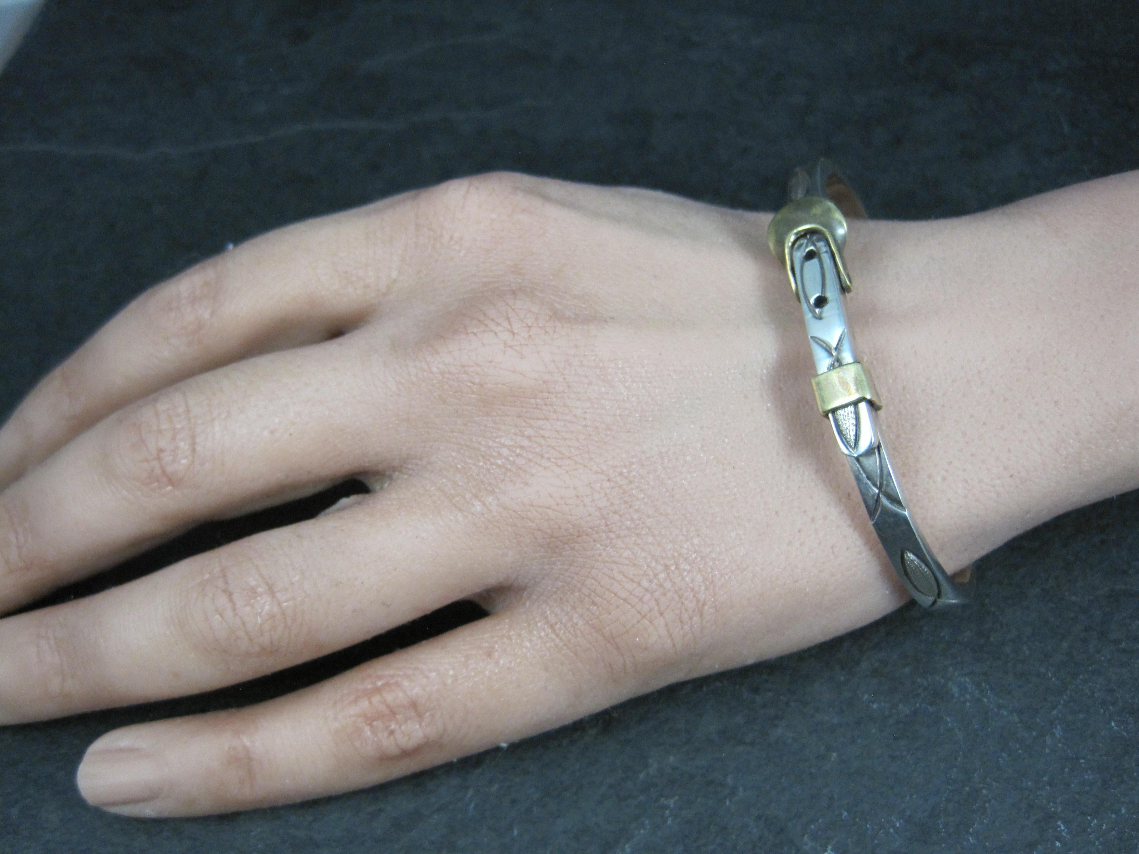 Brazalete brazalete vintage pez cristiano Ichthys hebilla de plata mexicana 6,5 en venta 14