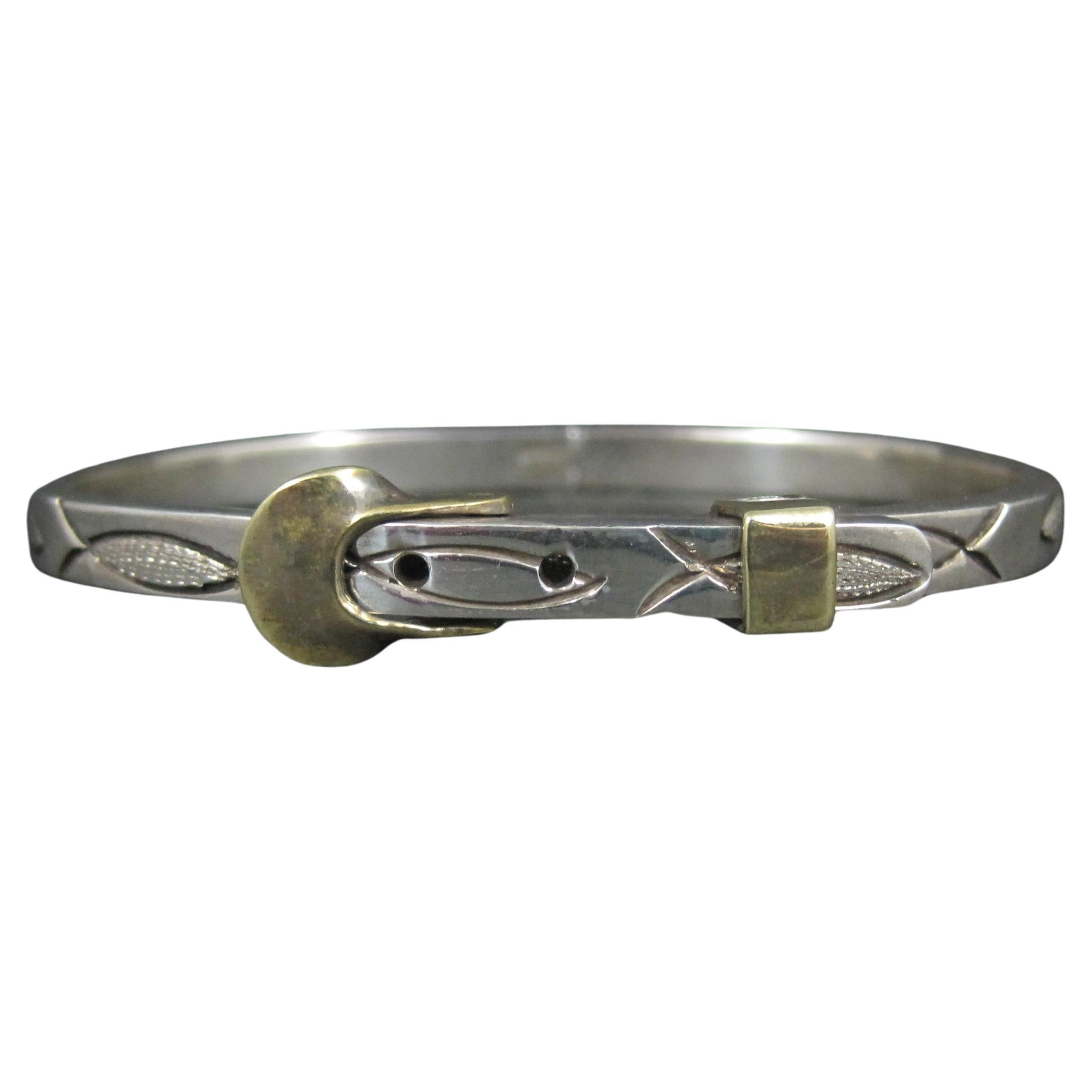 Brazalete brazalete vintage pez cristiano Ichthys hebilla de plata mexicana 6,5