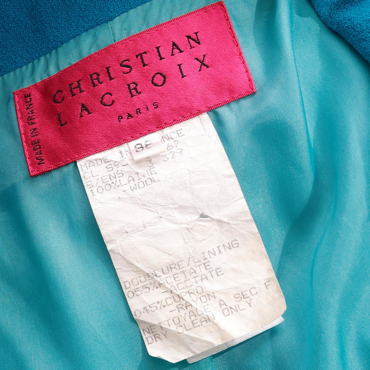 Vintage Christian Lacroix 1995 Blue Long Lne Blazer with Gold Buttons For Sale 7