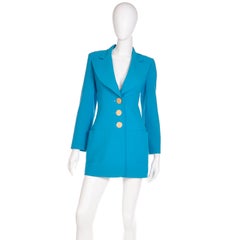 Vintage Christian Lacroix 1995 Blue Long Lne Blazer with Gold Buttons