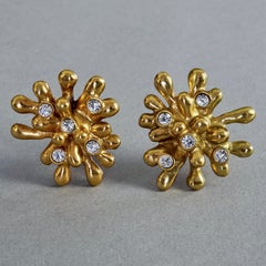 Vintage CHRISTIAN LACROIX Anemone Sputnik Rhinestones Gold Tone Earrings