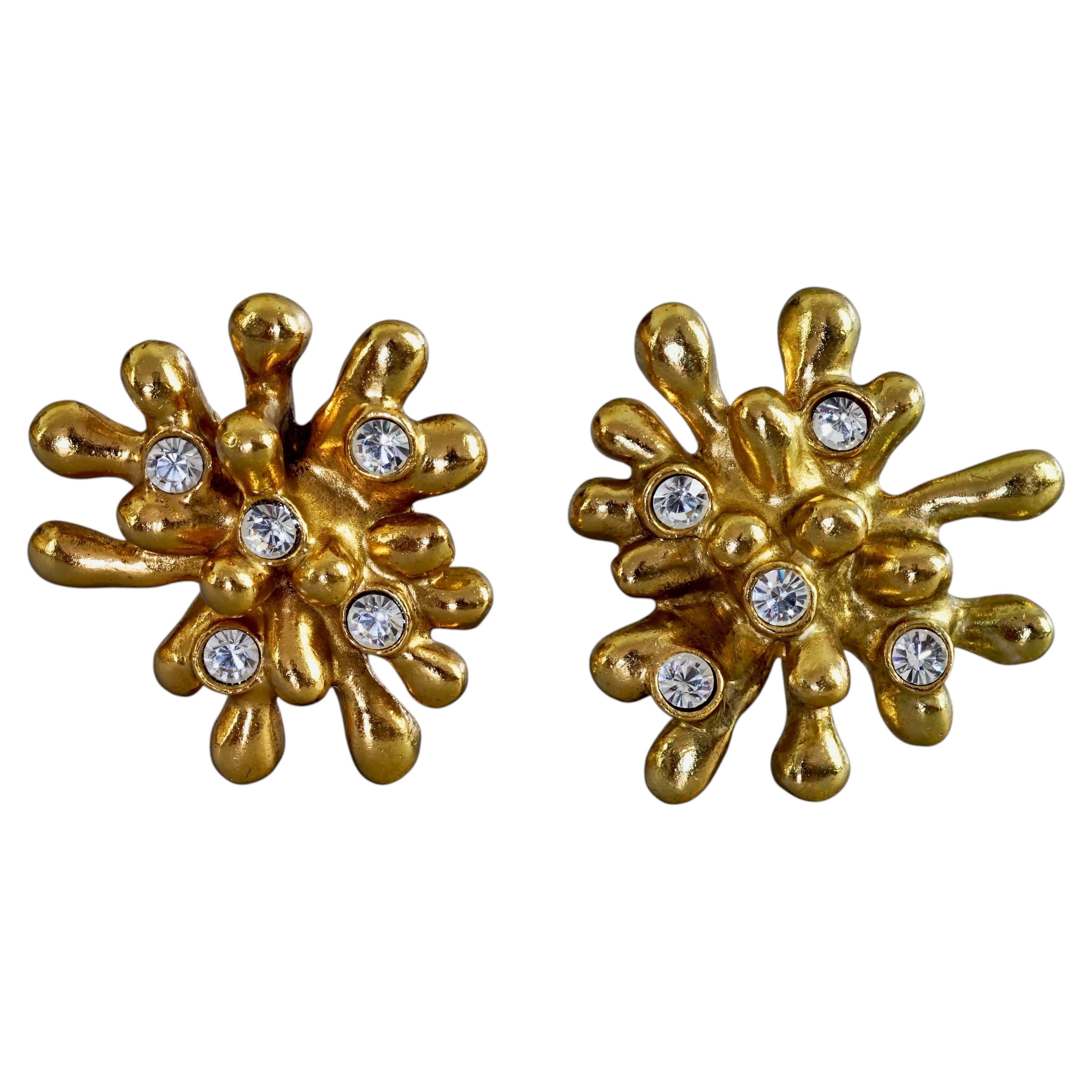 Vintage CHRISTIAN LACROIX Anemone Sputnik Strass-Ohrringe Gold-Ton