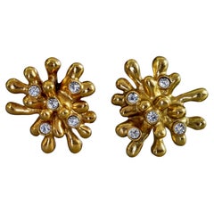 Vintage CHRISTIAN LACROIX Anemone Sputnik Rhinestones Gold Tone Earrings