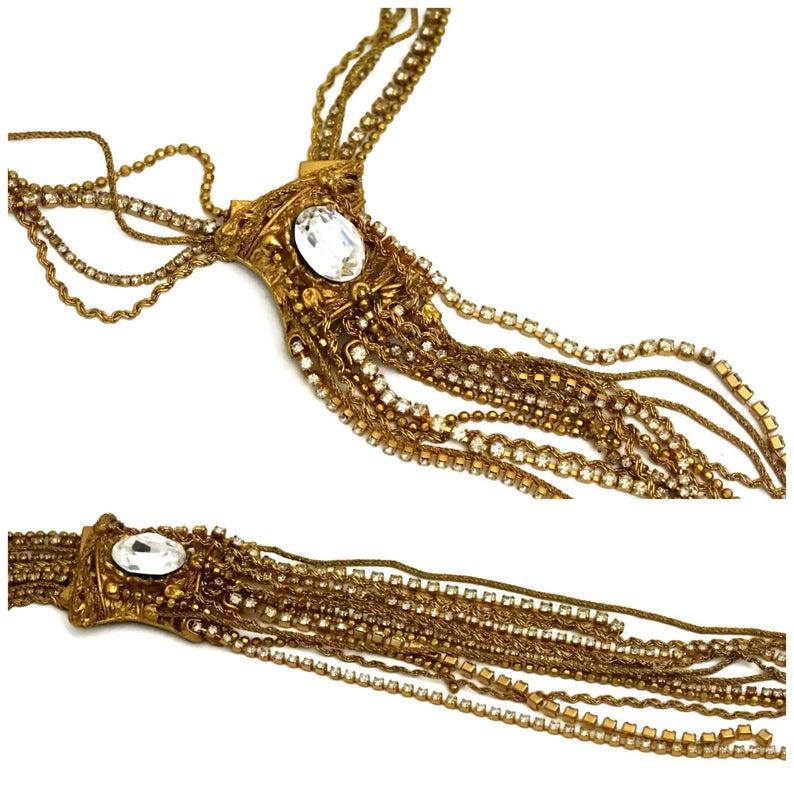 Women's Vintage CHRISTIAN LACROIX Baroque Cascading Multi Chain Rhinestone Necklace