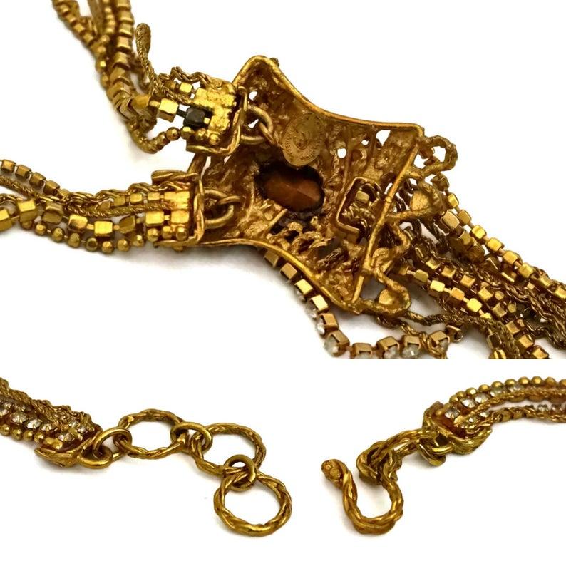 Vintage CHRISTIAN LACROIX Baroque Cascading Multi Chain Rhinestone Necklace 1
