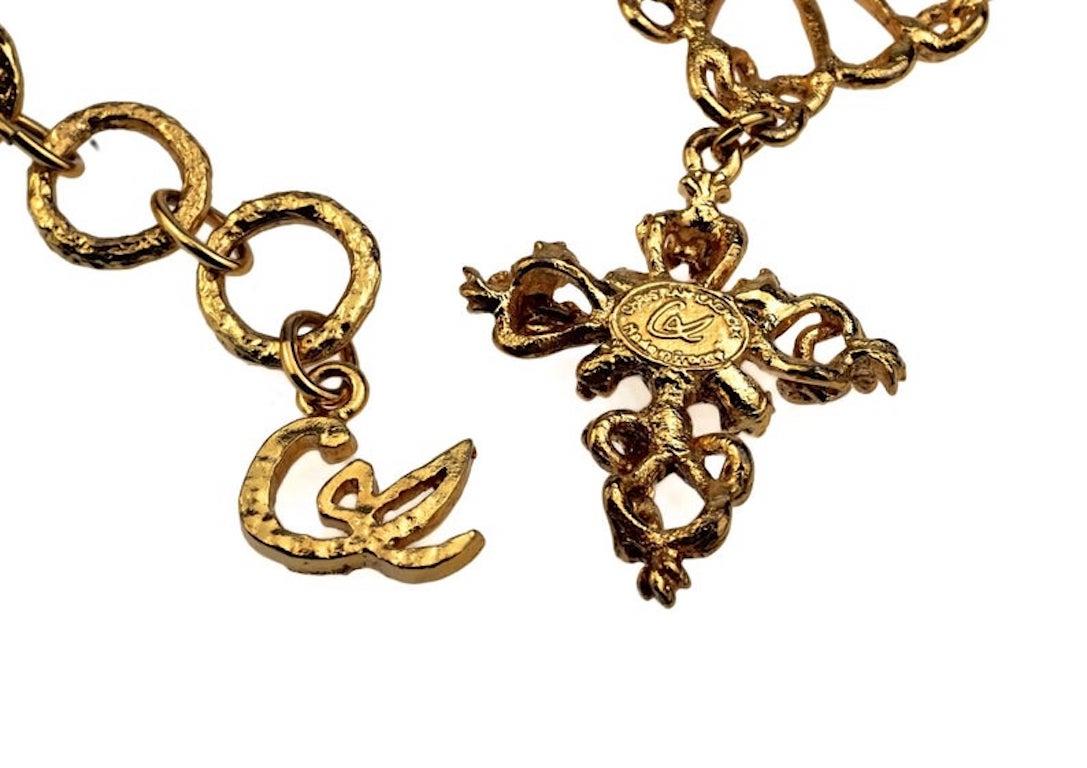 Vintage CHRISTIAN LACROIX Baroque Heart Link Cross Choker Necklace 5