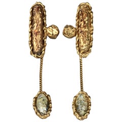 Vintage CHRISTIAN LACROIX Baroque Iridescent Glass Cabochon Dangling Earrings