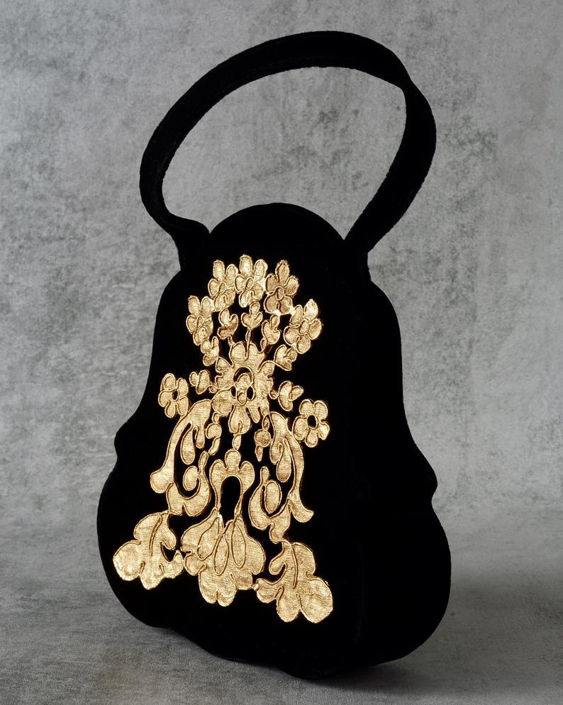 Brown Vintage CHRISTIAN LACROIX Baroque Metal Embellish Jewelled Velvet Bag For Sale
