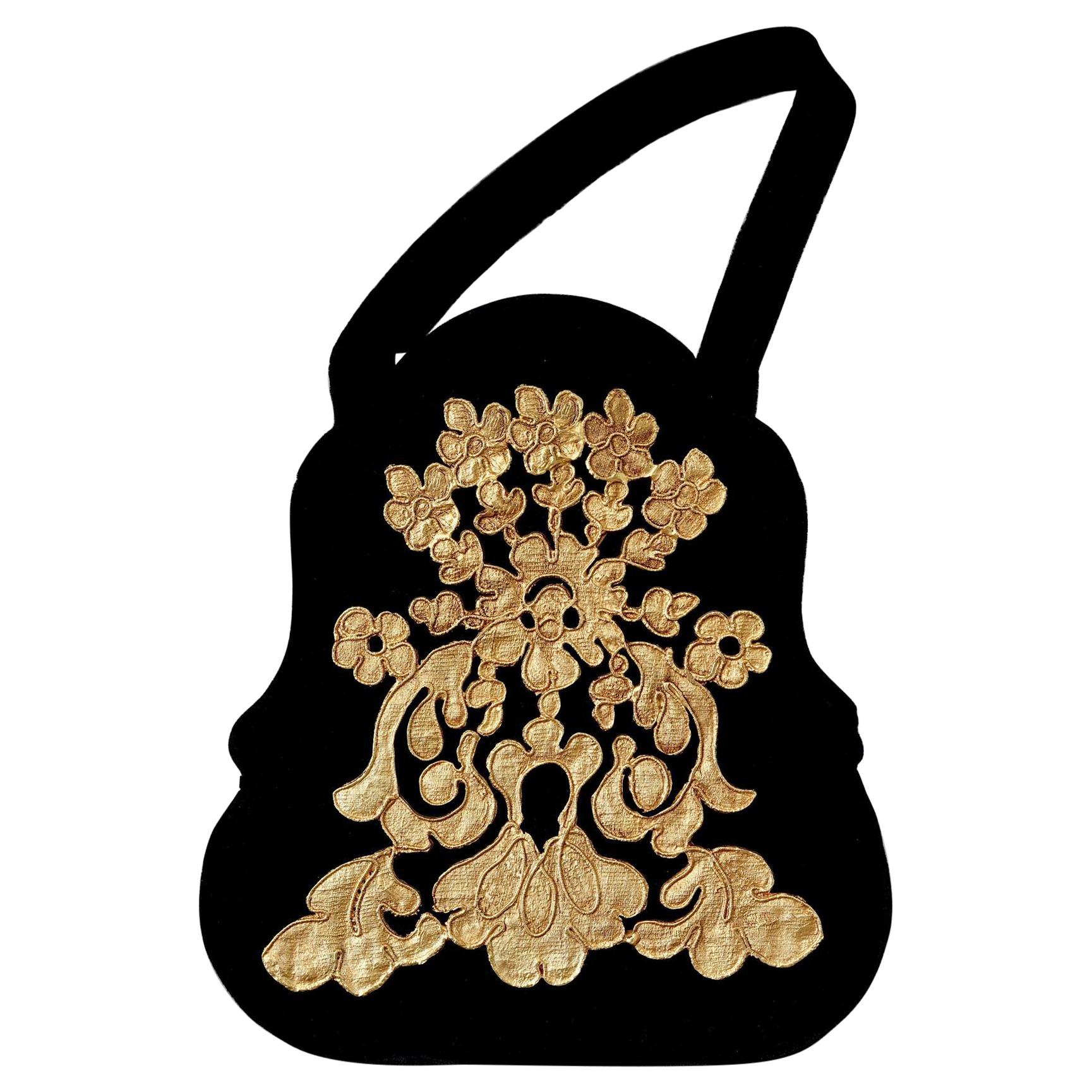 Vintage CHRISTIAN LACROIX Baroque Metal Embellish Jewelled Velvet Bag For Sale
