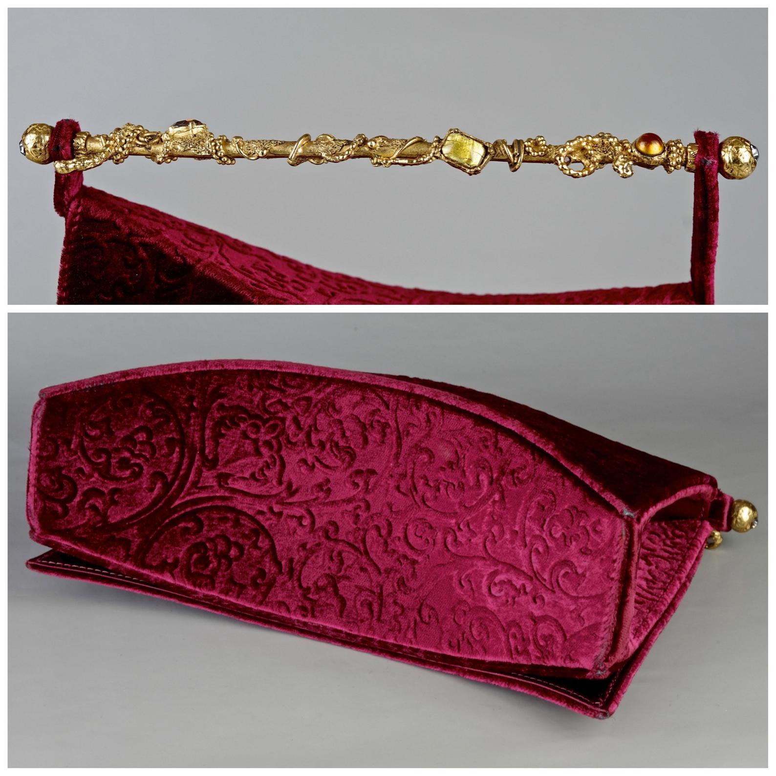 Women's Vintage CHRISTIAN LACROIX Baroque Metal Jewelled Top Handle Brocade Velvet Bag