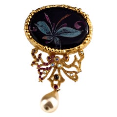 Vintage CHRISTIAN LACROIX Baroque Painting Pearl Brooch