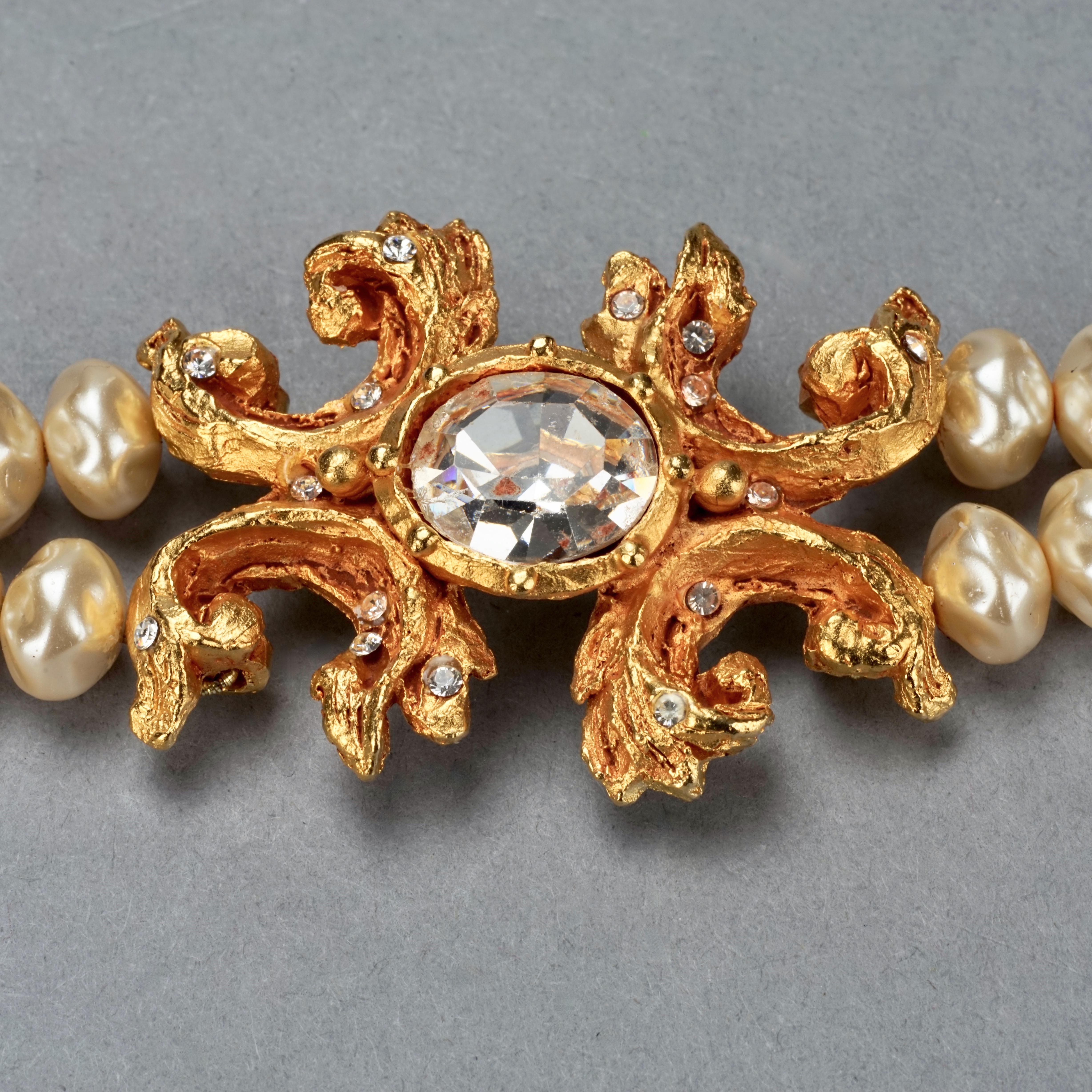 Women's Vintage CHRISTIAN LACROIX Baroque Rhinestone 2 Layer Pearl Bracelet For Sale