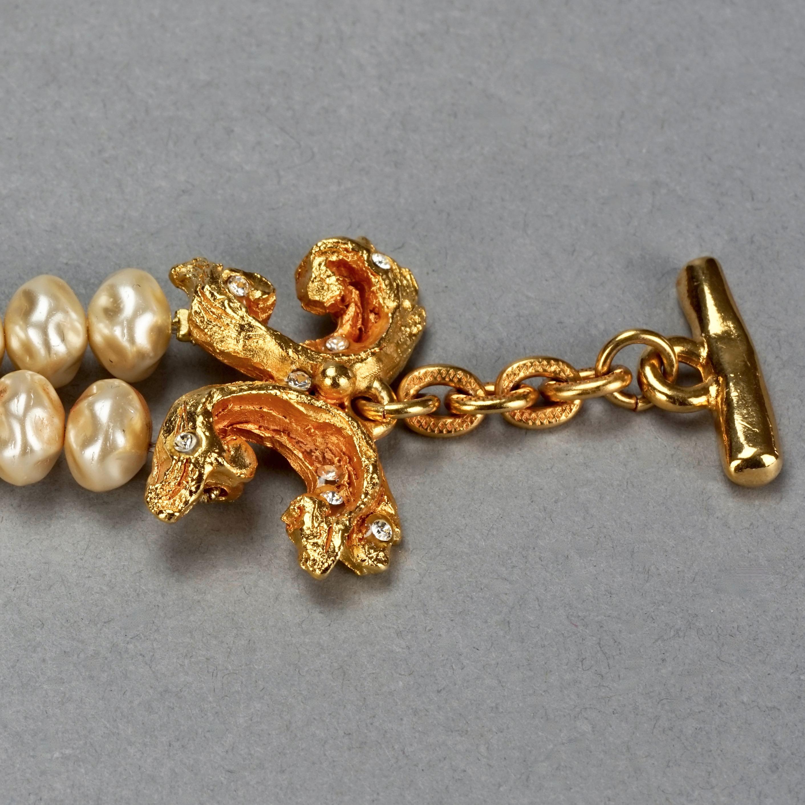 Vintage CHRISTIAN LACROIX Baroque Rhinestone 2 Layer Pearl Bracelet For Sale 2