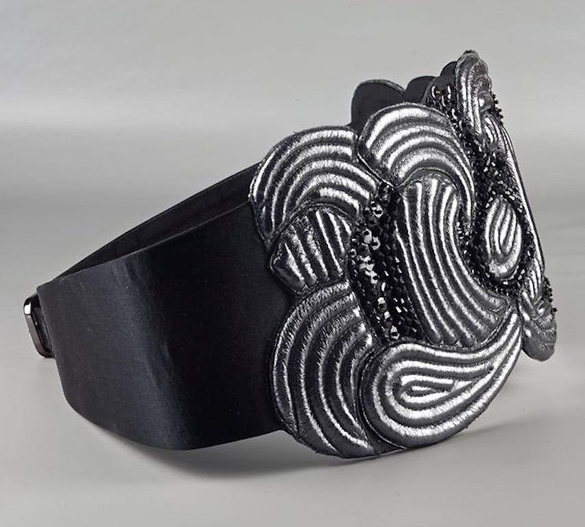 Black Vintage CHRISTIAN LACROIX Beaded Aztec Mask Belt For Sale