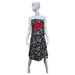 Christian Lacroix - Robe bustier vintage en lin à imprimé floral noir et blanc