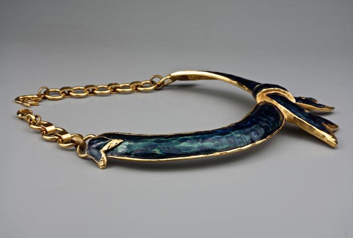 Women's Vintage CHRISTIAN LACROIX Bow Enamel Rigid Choker Necklace
