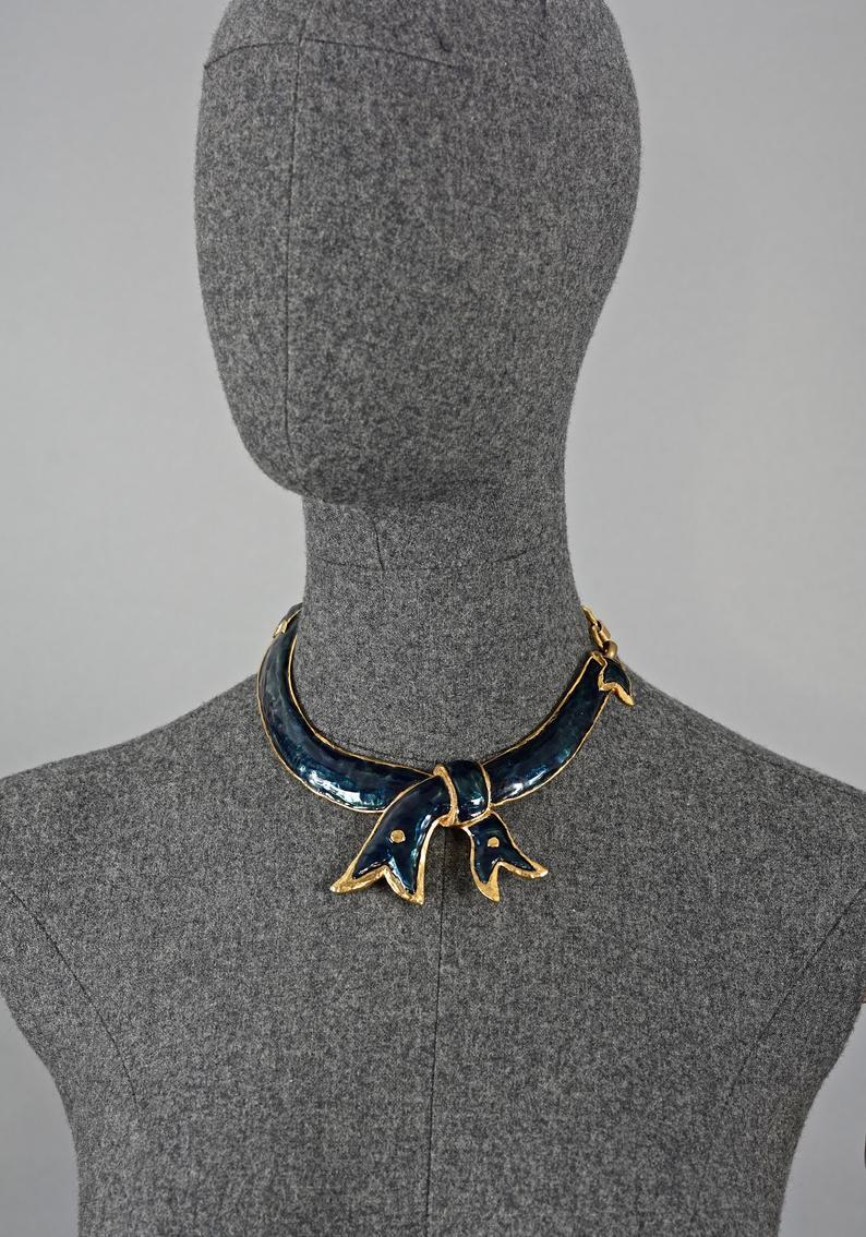 Vintage CHRISTIAN LACROIX Bow Enamel Rigid Choker Necklace 3