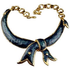Vintage CHRISTIAN LACROIX Bow Enamel Rigid Choker Necklace