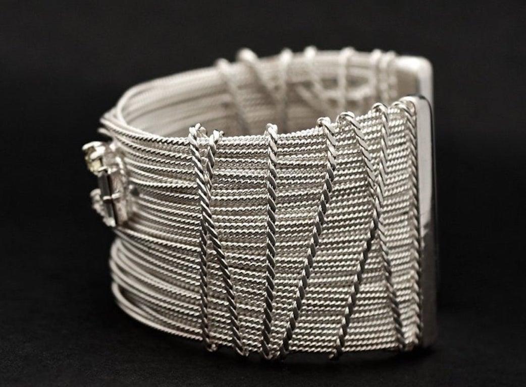 Women's Vintage CHRISTIAN LACROIX Bundled Textured Wires Rhinestone Rigid Bracelet Cuff
