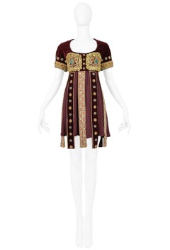 Vintage Christian Lacroix Burgundy Velvet Bejewelled Gladiator Dress 1988