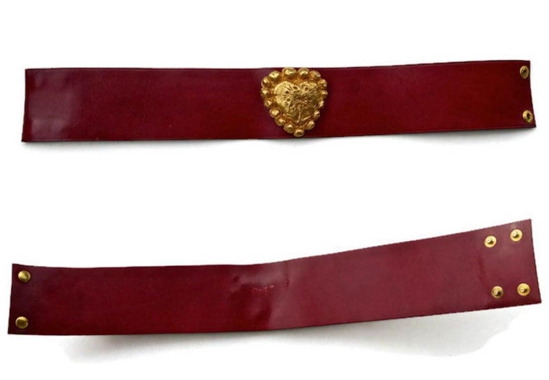 Women's Vintage CHRISTIAN LACROIX by Ugo Correani Gilt Heart Red Leather Choker Necklace
