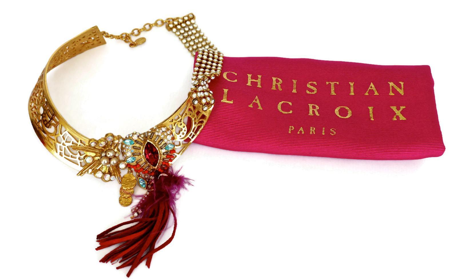 Vintage CHRISTIAN LACROIX Byzantine Leather tassel Choker Necklace In Good Condition In Kingersheim, Alsace