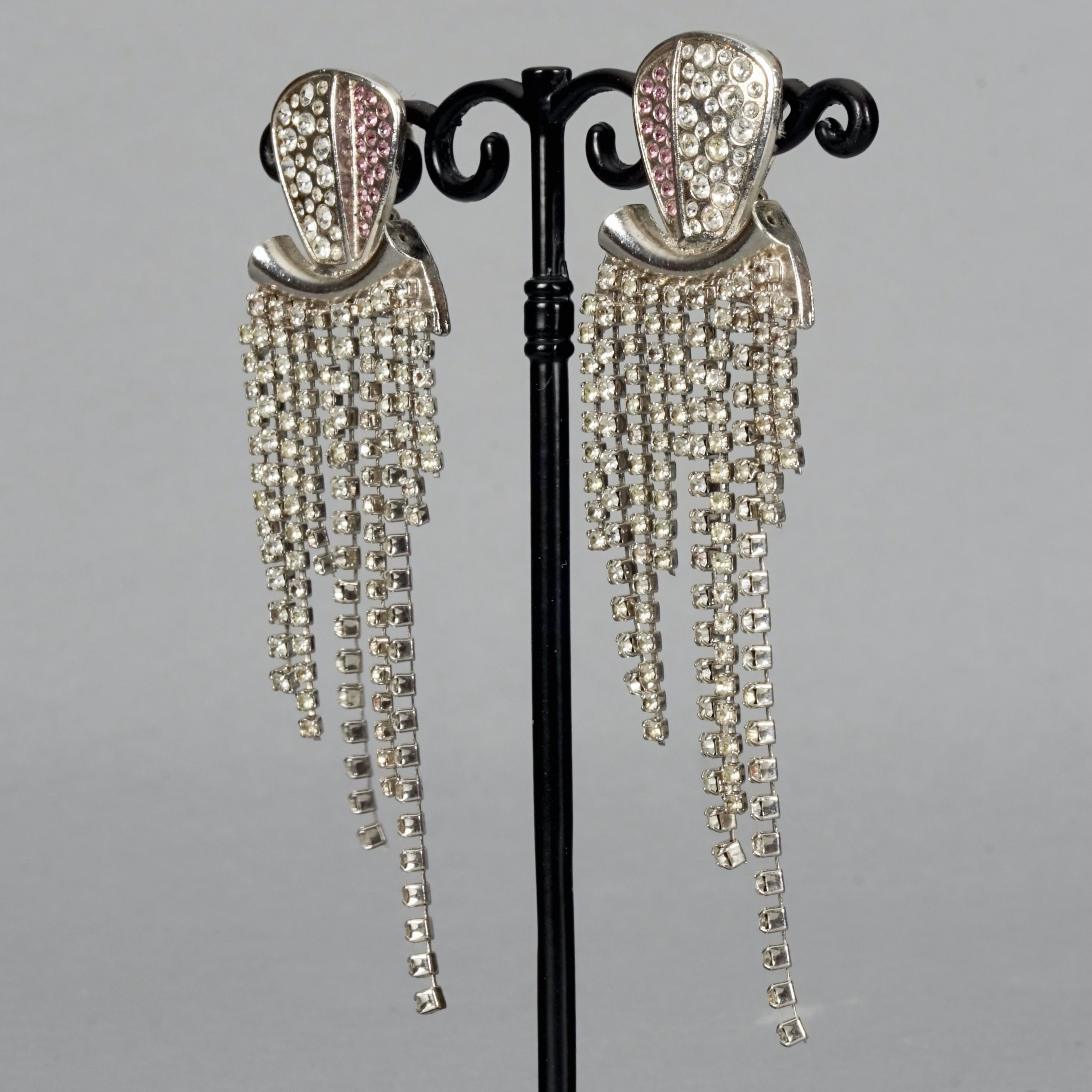 Women's Vintage CHRISTIAN LACROIX Cascading Chain Rhinestone Earrings For Sale