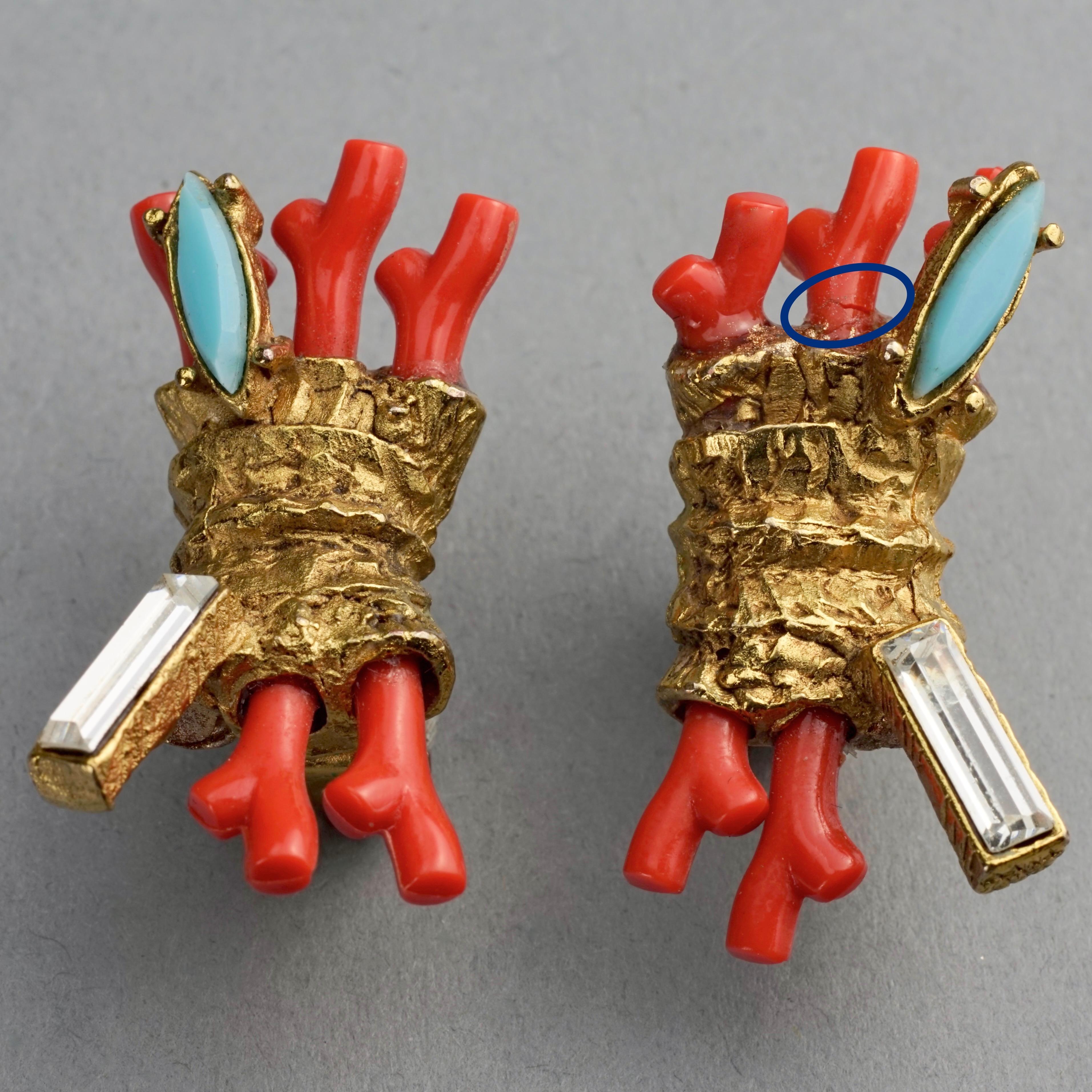 Vintage CHRISTIAN LACROIX Coral Turquoise Rhinestone Earrings For Sale 5