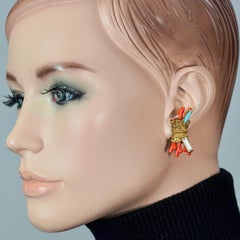 Vintage CHRISTIAN LACROIX Coral Turquoise Rhinestone Earrings