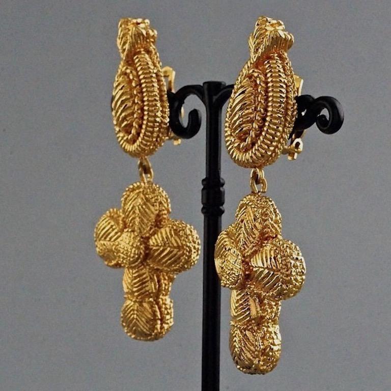 Women's Vintage CHRISTIAN LACROIX Cross Ribbed Textured Dangling Earrings