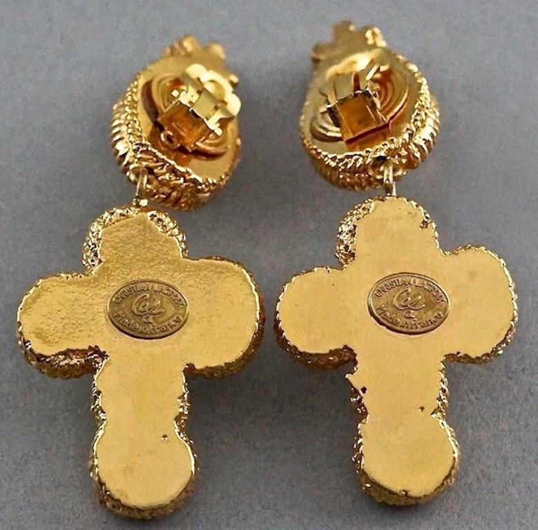 Vintage CHRISTIAN LACROIX Cross Ribbed Textured Dangling Earrings 2