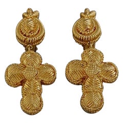 Vintage CHRISTIAN LACROIX Cross Ribbed Textured Dangling Earrings