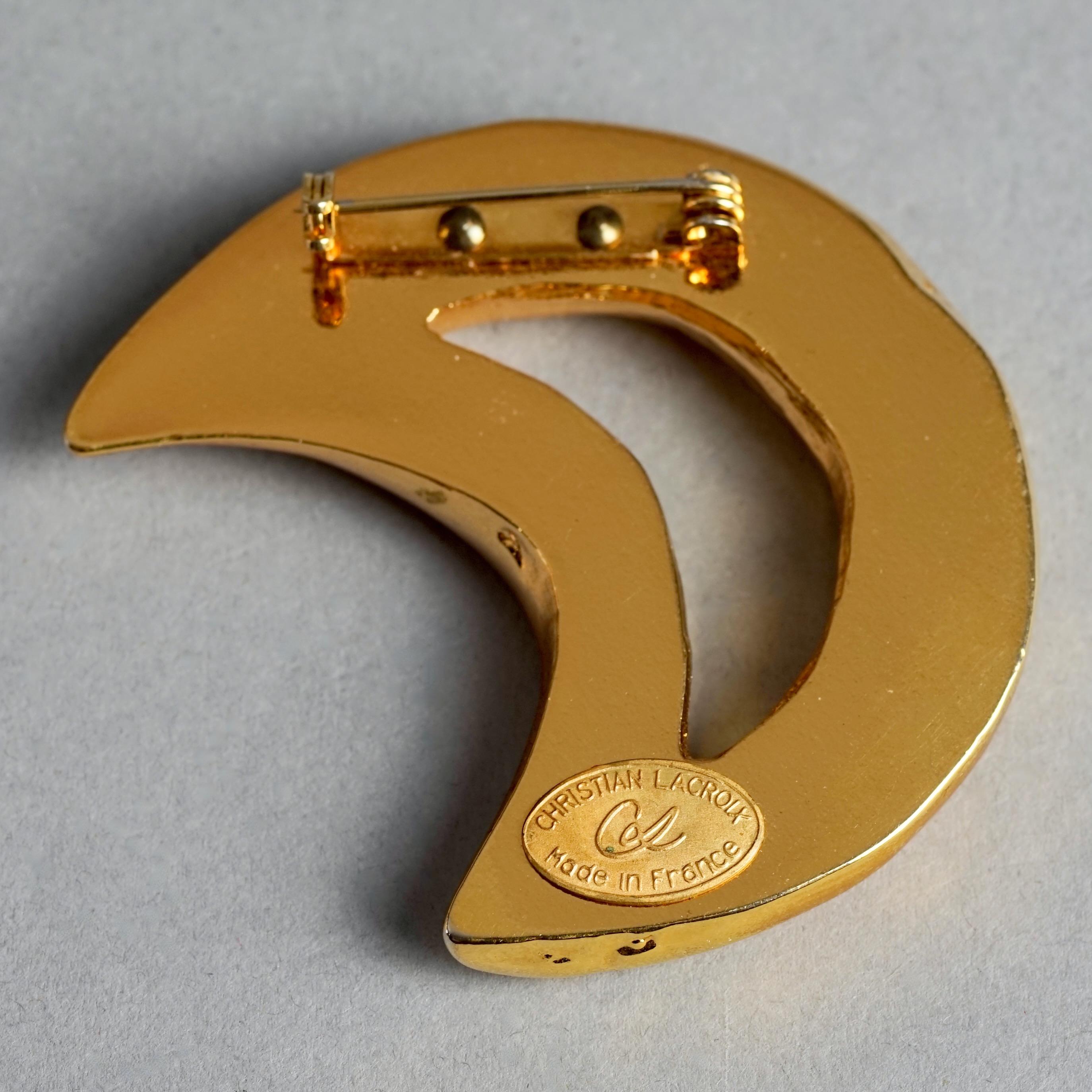 Vintage CHRISTIAN LACROIX Cutout Gold Moon Brooch For Sale 4