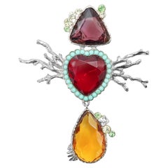 Vintage Christian Lacroix Dangling Crystal Silver Tone Brooch Circa 1990s