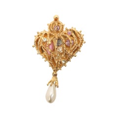 Vintage Christian Lacroix Gold Tone Pearl Brooch, 1990s Unique Design