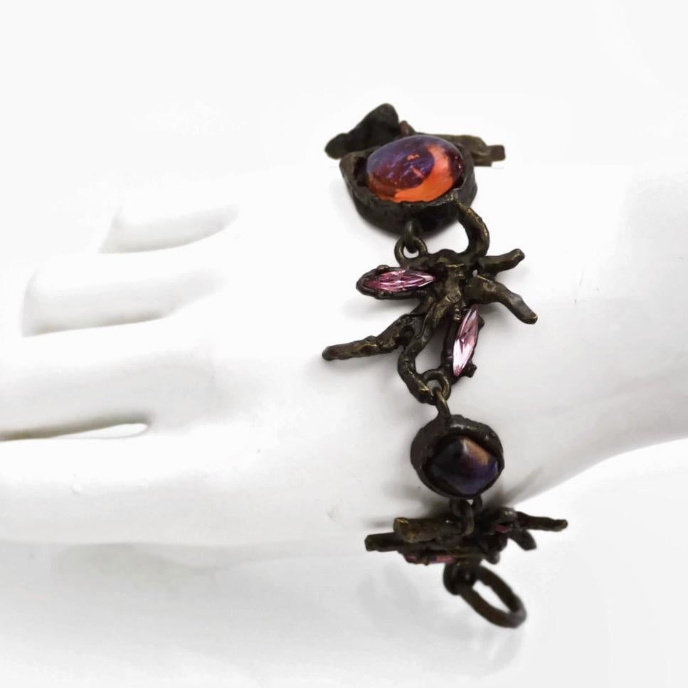 Vintage Christian Lacroix Dark Metal Glass Stones Bracelet In Excellent Condition For Sale In Kingersheim, Alsace